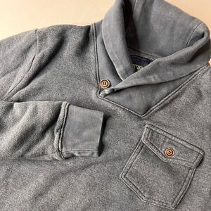 British Khaki Mens Shawl Collared 1 Button Pullover Sweater Blue Cotton SZ L